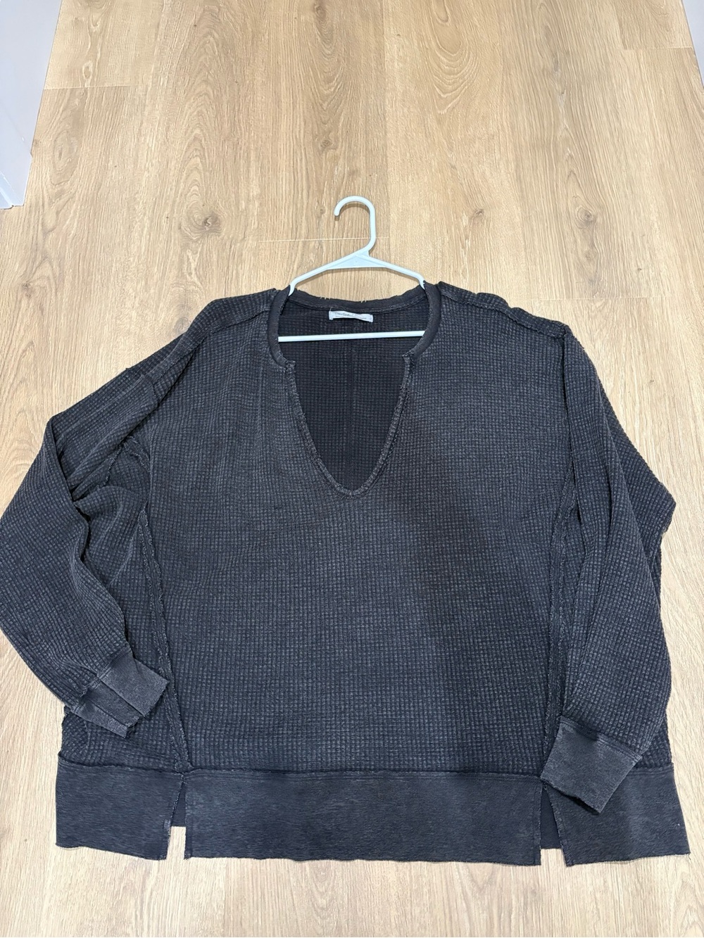 We The Free Charcoal V-Neck Waffle Knit Sweater